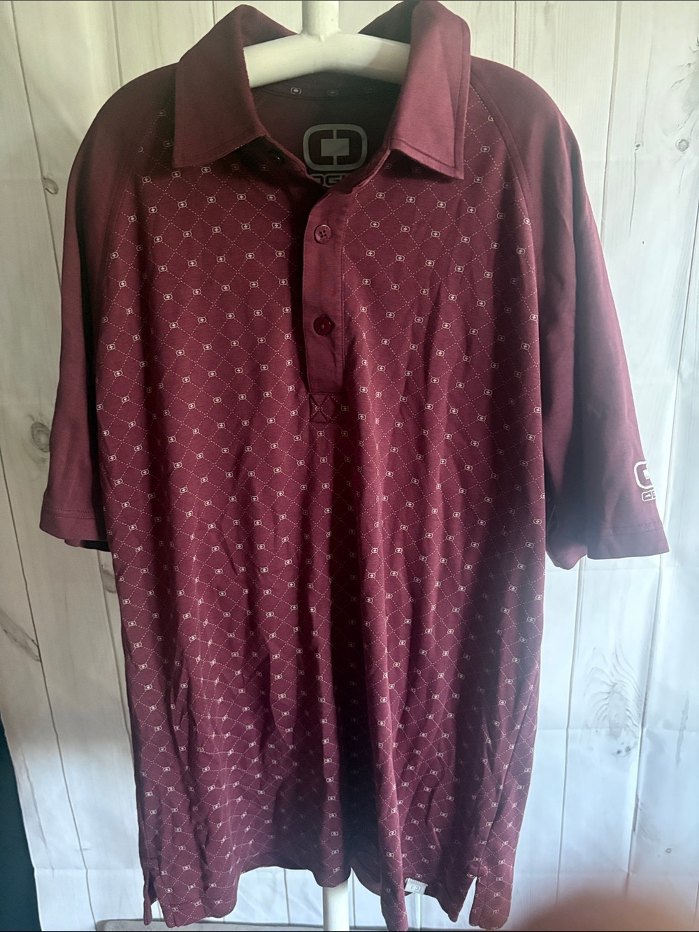 OGIO Men's Burgundy Polo with Subtle Diamond Pattern